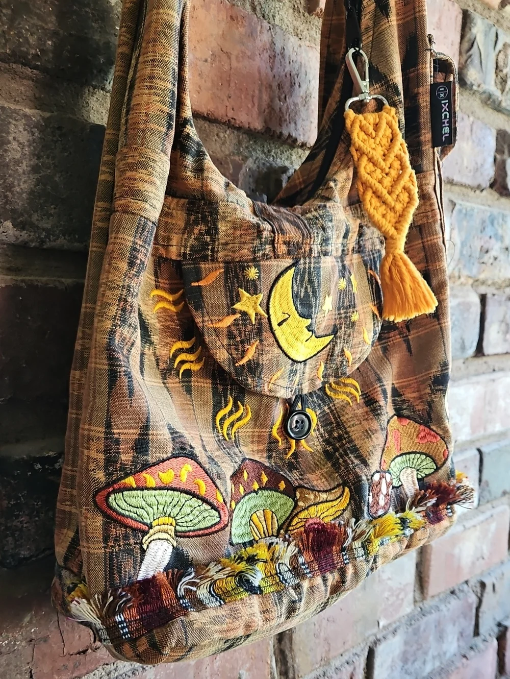 Funky Bohemian Embroidered Magical Mushroom Garden Crossbody Bag